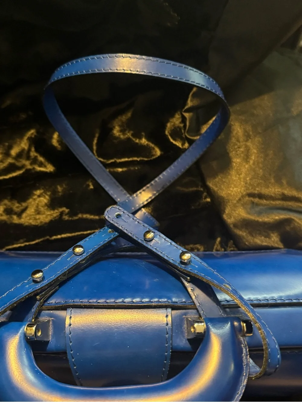Pratesi Full Grain Leather Cobalt Top-Handle Satchel with Gold Clasp